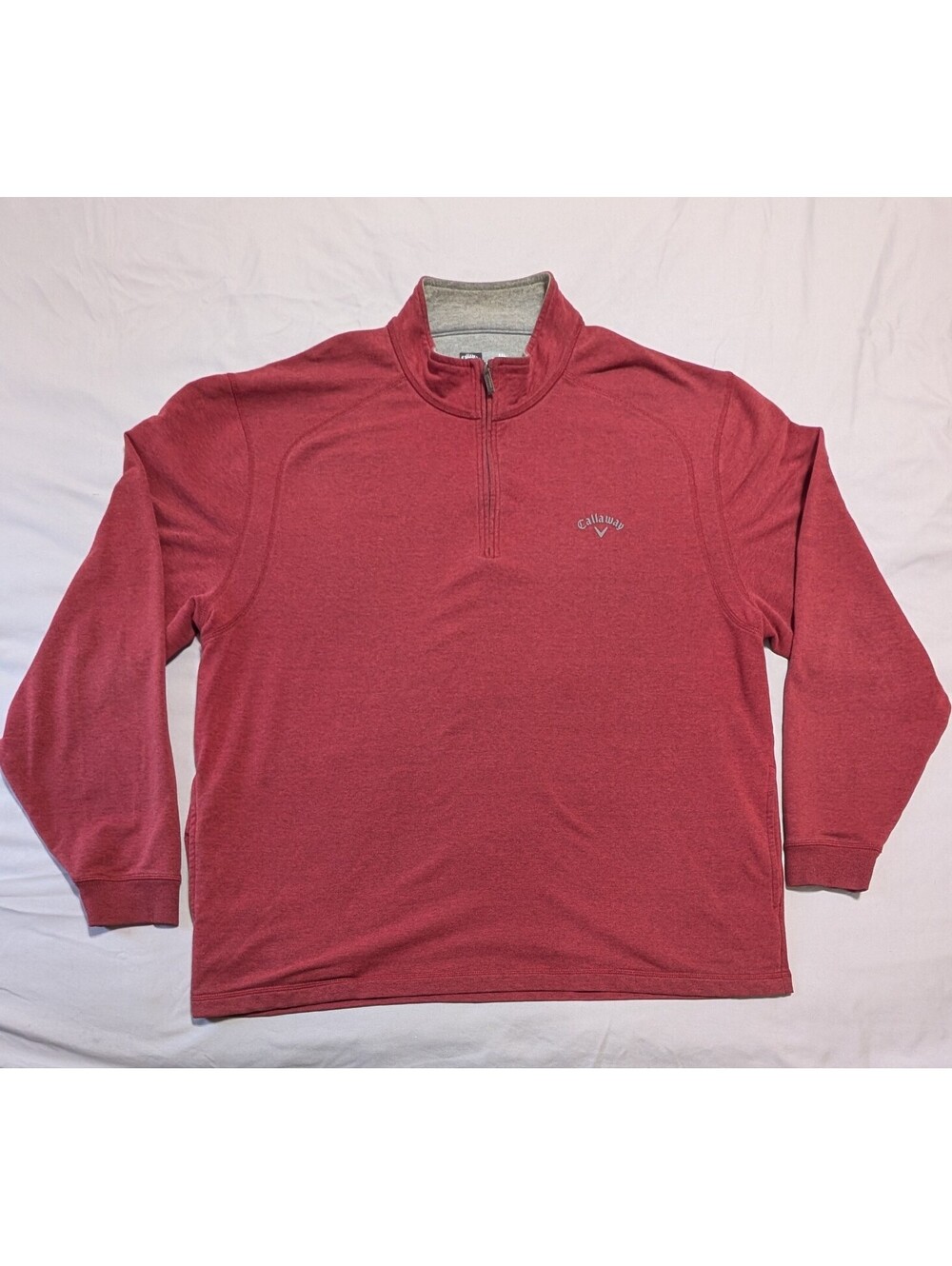Callaway Mens XXL Quarter Zip Pullover Golf Sweatshirt Red Heather Gray Collar